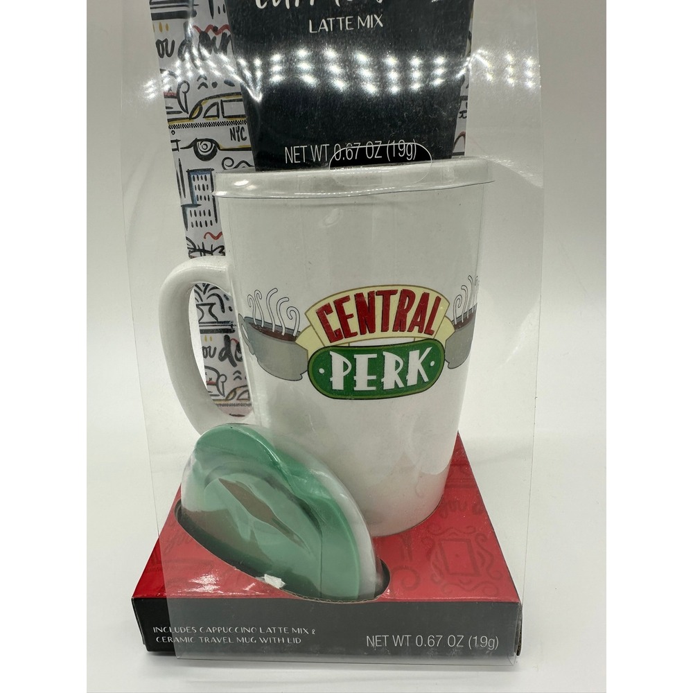 Friends Central Perk Ceramic Travel Mug Gift Set with Lid and Latte Mix New
